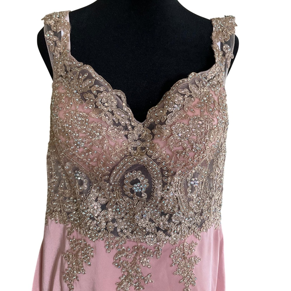 New Dancing Queen Pink Gold Lace Rhinestone Cocktail Dress XXL Prom Homecoming - Picture 5 of 16